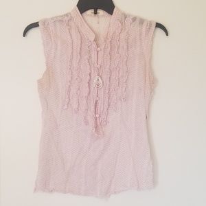 Pink polka dot sleeveless top button down